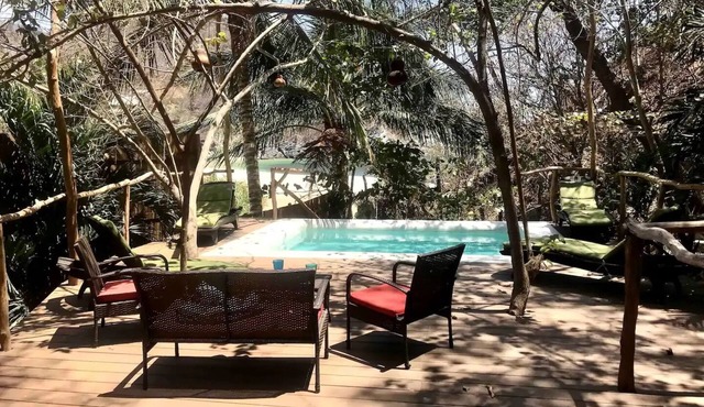 Beachfront tree cabin with deck pool in Arroyo Cruz