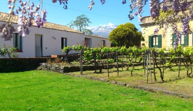 GuestHost - Wonderful 19th-century villa of about 190 sqm, on two levels, able to accommodate up to 10 people. The villa, with panoramic views of Mount Etna, boasts a large garden with olive grove and an external courtyard. The property is located in Tre