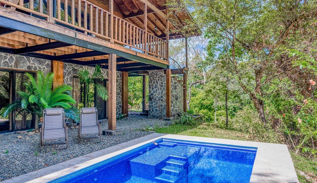 Rustic mountain-view home near the beach with private pool, deck, W/D, & WiFi in Dominical
